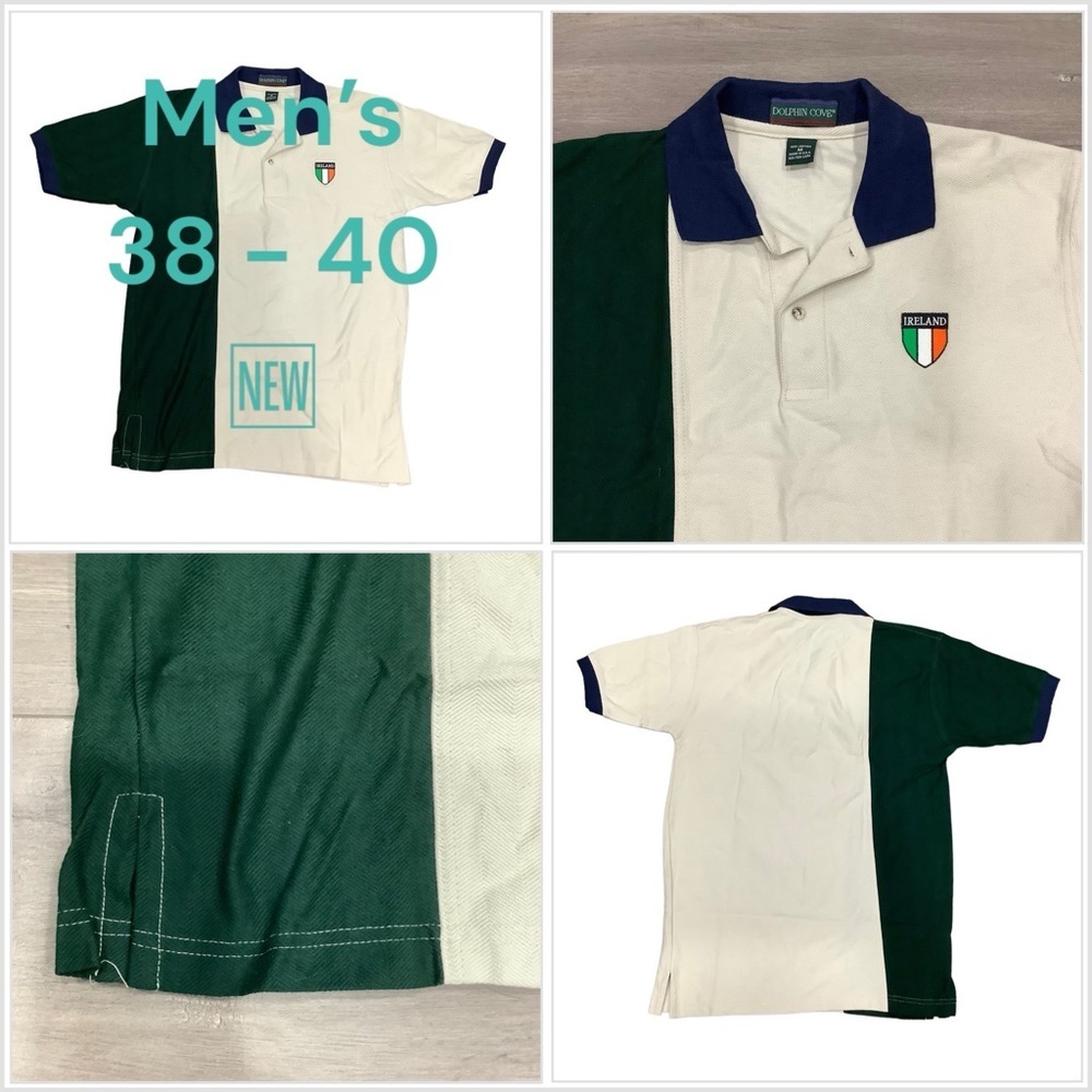 Men's Dolphin Cove Medium Polo Shirt Ireland Flag Crest Irish St. Patricks Day